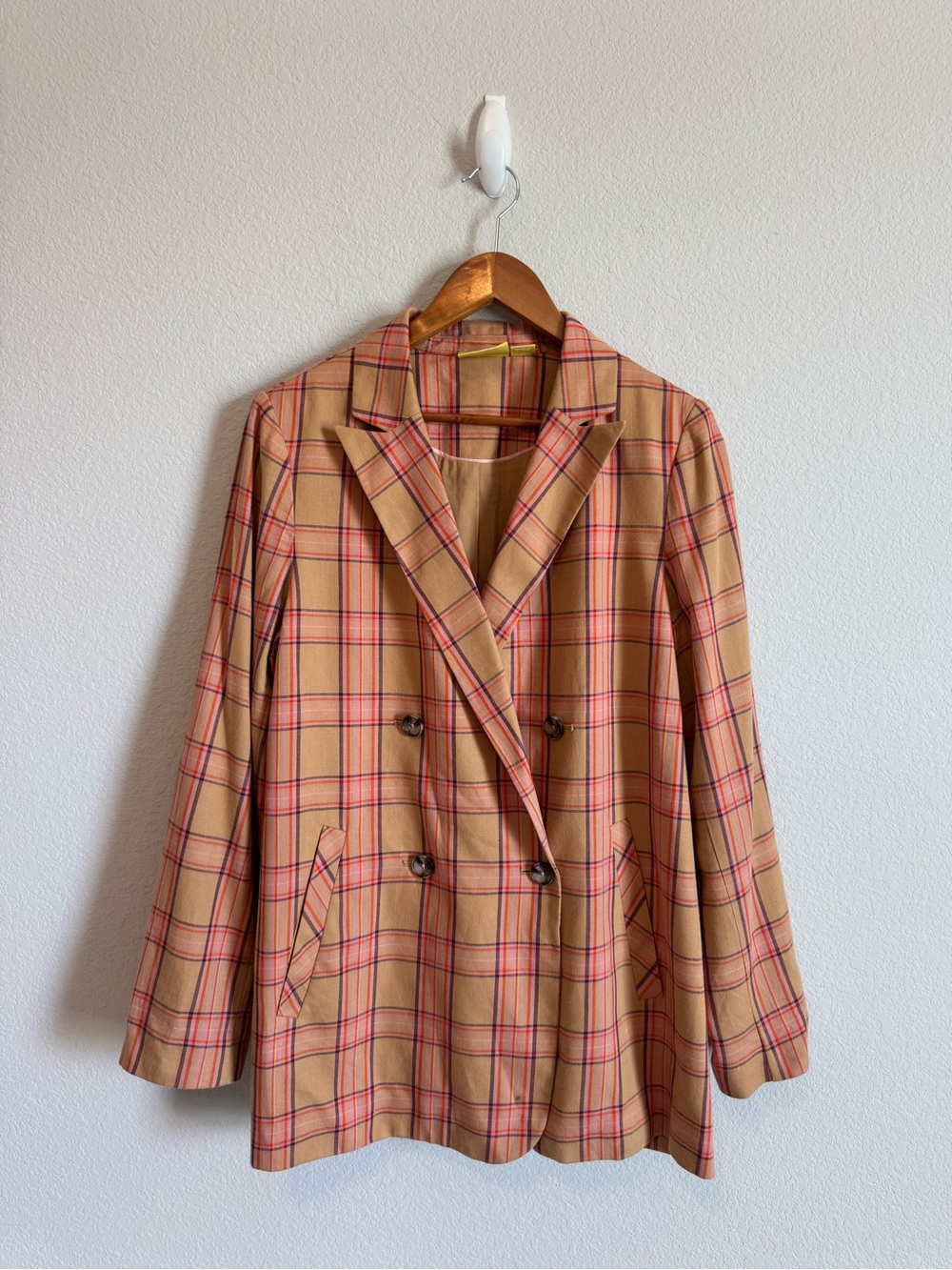 Anthropologie Maeve Victoria Oversized Plaid Double Breasted Blazer Jacket Sz L